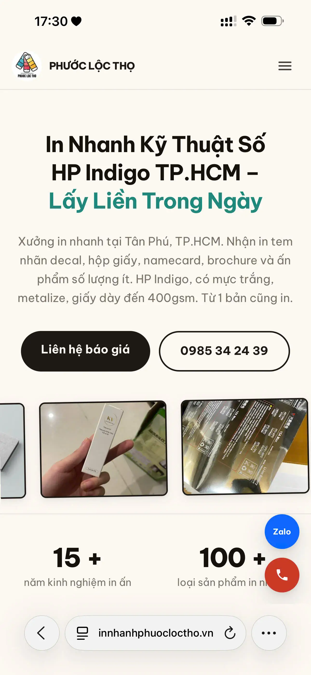Ảnh mobile của In Nhanh Phước Lộc Thọ — Nền tảng In Kỹ Thuật Số & Báo Giá Tự Động
